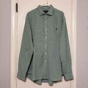 Polo Ralph Lauren Performance Men's Blue/Green Check Button-Front Shirt XL Logo